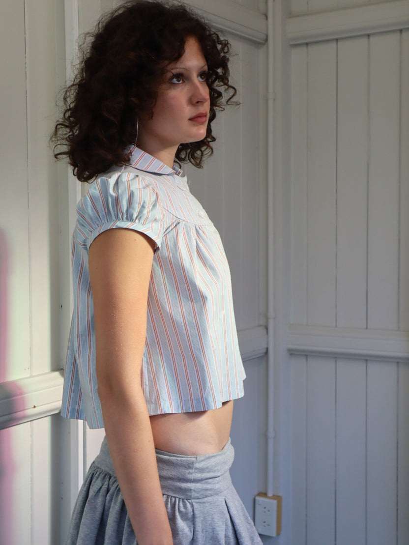 Obelia's Baby Button Top - Blue Stripe