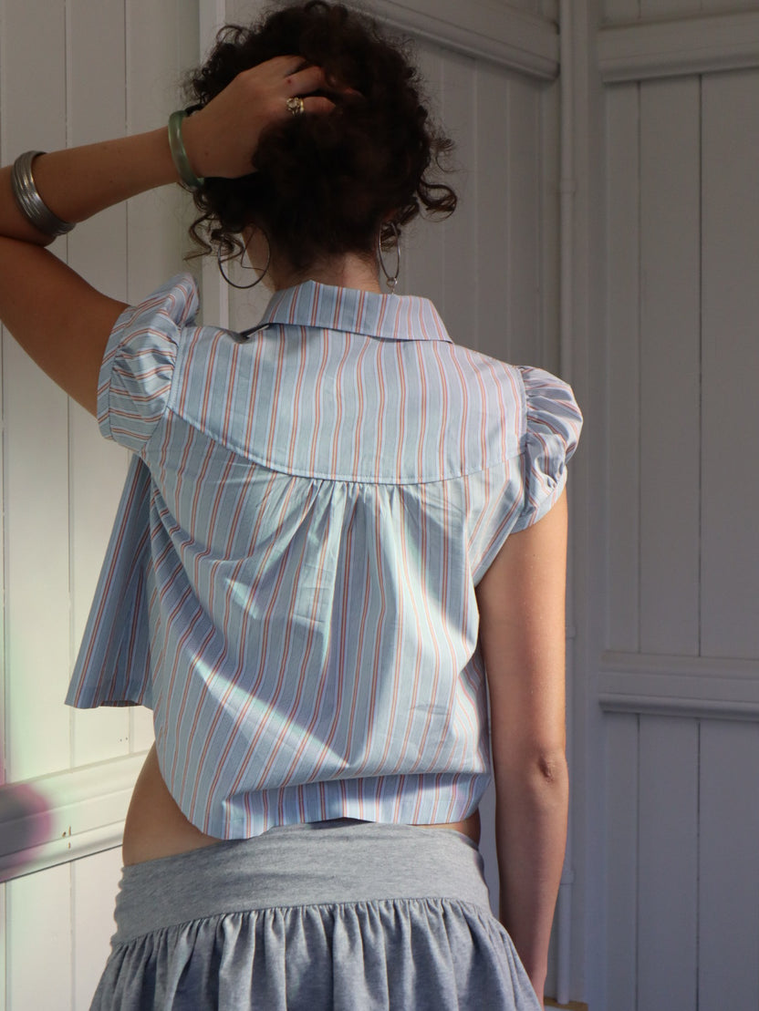 Obelia's Baby Button Top - Blue Stripe